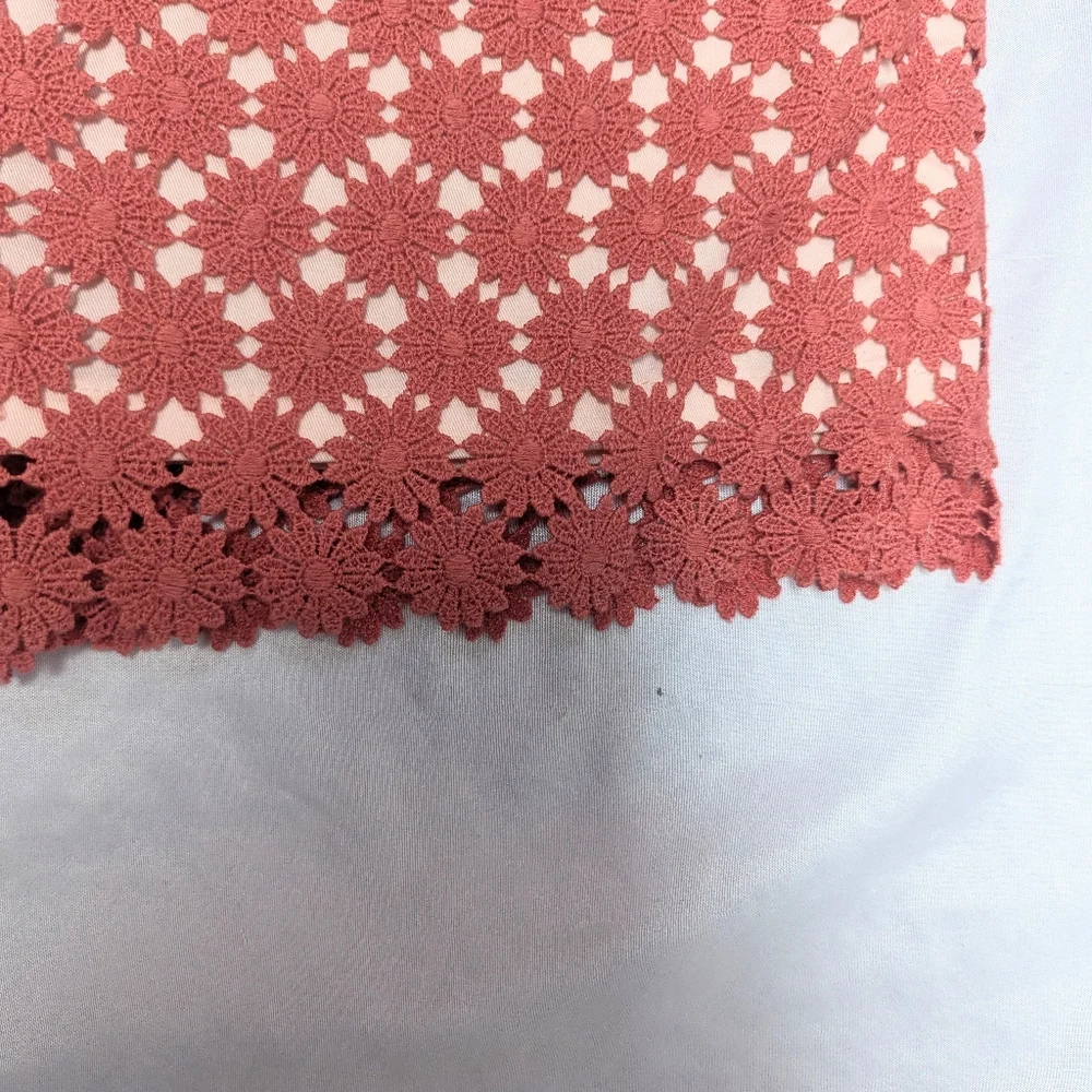 Talbots Salmon Pink Daisy Floral Crochet Overlay Skirt Spring Easter Church